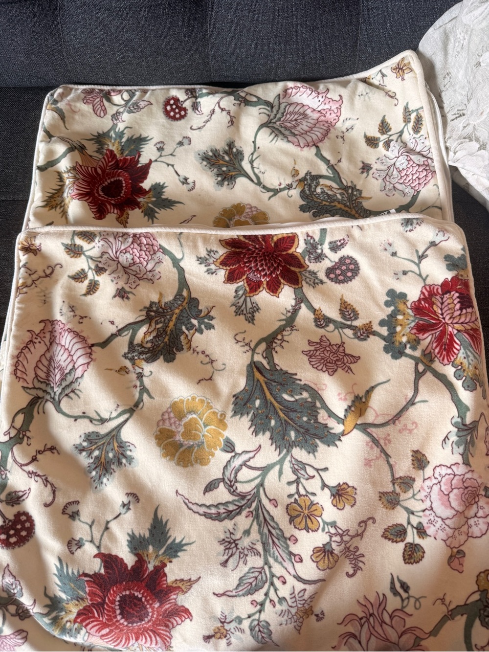 IKEA Cream Floral Piped Pillow Covers